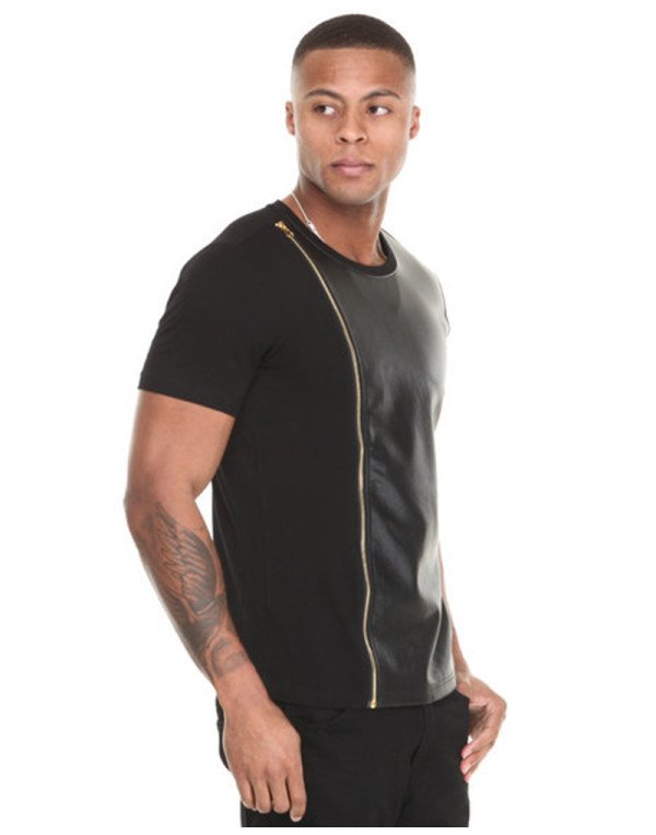 Half Sleeves Genuine SHeep Leather T-shirt Round Neck TS2